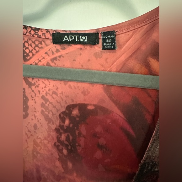 Apt. 9 Women's Coral-Pink Printed Short Sleeve Tunic with Lace Trim - Picture 3 of 4